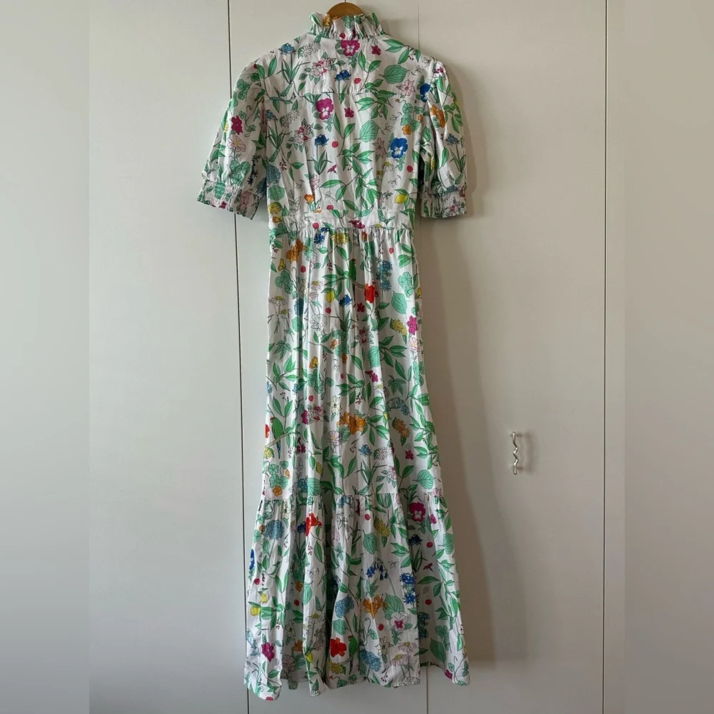 Floral White Maxi Dress with Green Leaf Print - Picture 2 of 9